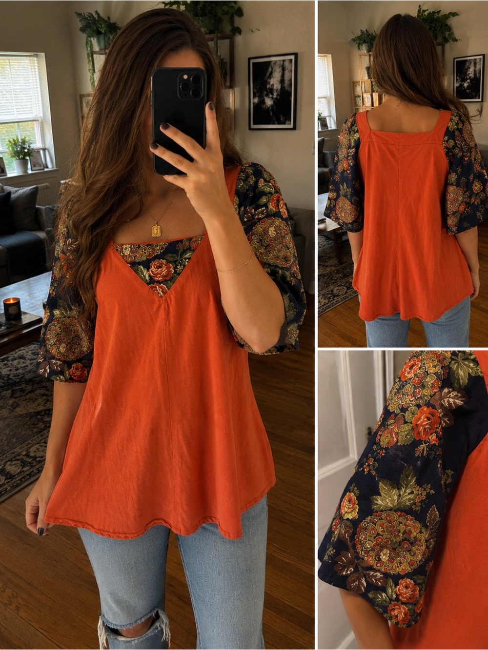 Alexis Orange Floral Sleeve Tunic